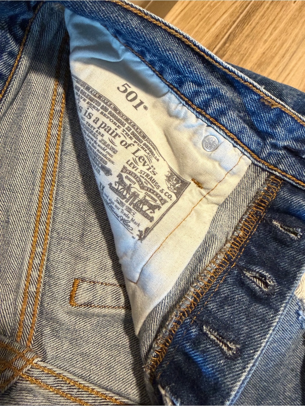 Levi's Distressed High-Rise Denim Shorts - Blue - Picture 4 of 4
